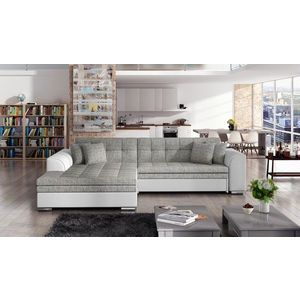 Coltar extensibil stanga 4 locuri, ELTAP, Sorento, 296x194x78 cm, lemn/poliester, gri/alb imagine