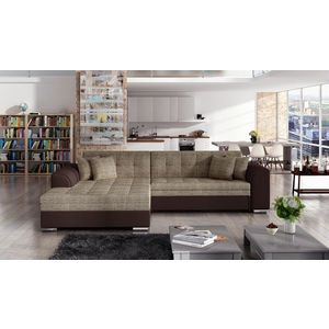 Coltar extensibil stanga 4 locuri, ELTAP, Sorento, 296x194x78 cm, lemn/poliester, bej inchis/maro imagine