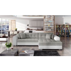 Coltar extensibil dreapta 4 locuri, ELTAP, Sorento, 296x194x78 cm, lemn/poliester, gri/alb imagine