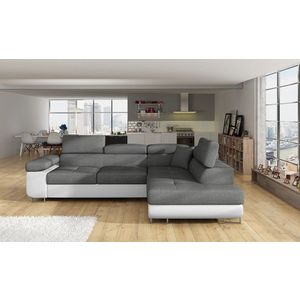 Coltar extensibil dreapta 4 locuri, ELTAP, Anton, 272x203x85 cm, lemn/poliester, gri/alb imagine