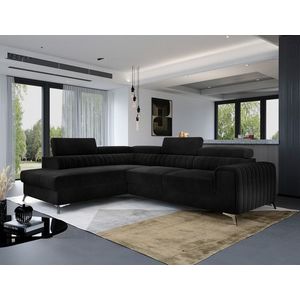 Coltar extensibil stanga 4 locuri, ELTAP, Lau-15, Laurence, 278x205x92 cm, lemn/poliester, negru imagine