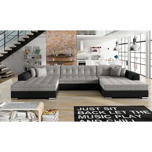 Coltar extensibil 5 locuri, ELTAP, Vento, 359x165x87 cm, lemn/poliester, gri deschis/negru imagine