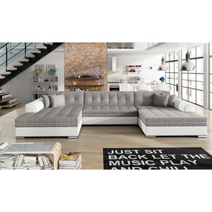 Coltar extensibil 5 locuri, ELTAP, Vento, 359x165x87 cm, lemn/poliester, gri/alb imagine