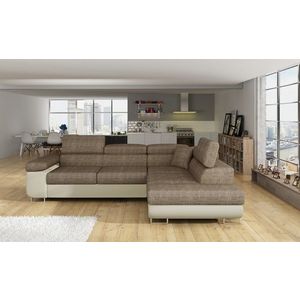 Coltar extensibil dreapta 4 locuri, ELTAP, Anton, 272x203x85 cm, lemn/poliester, bej inchis/bej deschis imagine