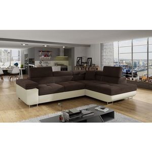 Coltar extensibil dreapta 4 locuri, ELTAP, Anton, 272x203x85 cm, lemn/poliester, maro/bej imagine