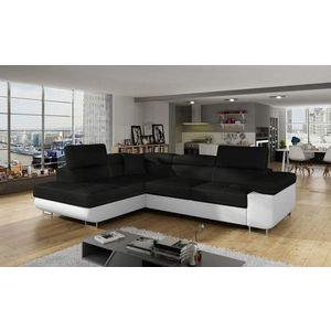 Coltar extensibil stanga 4 locuri, ELTAP, Anton, 272x203x85 cm, lemn/poliester, negru/alb imagine