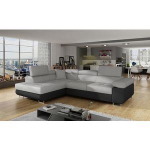 Coltar extensibil stanga 4 locuri, ELTAP, Anton, 272x203x85 cm, lemn/poliester, gri deschis/negru imagine