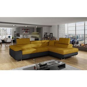 Coltar extensibil dreapta 4 locuri, ELTAP, Anton, 272x203x85 cm, lemn/poliester, mustar/negru imagine
