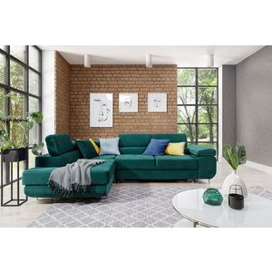 Coltar extensibil stanga 4 locuri, ELTAP, Anton, 272x203x85 cm, lemn/poliester, verde inchis imagine
