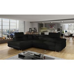 Coltar extensibil stanga 4 locuri, ELTAP, Anton, 272x203x85 cm, lemn/poliester, negru/negru imagine