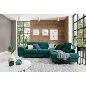 Coltar extensibil dreapta 4 locuri, ELTAP, Anton, 272x203x85 cm, lemn/poliester, verde inchis imagine