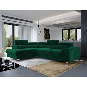 Coltar extensibil stanga 4 locuri, ELTAP, Lau-10, Laurence, 278x205x92 cm, lemn/poliester, verde inchis imagine