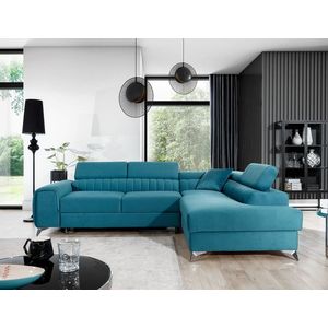 Coltar extensibil dreapta 4 locuri, ELTAP, Lau-45, Laurence, 278x205x92 cm, lemn/poliester, turcoaz imagine
