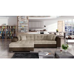 Coltar extensibil stanga 4 locuri, ELTAP, Sorento, 296x194x78 cm, lemn/poliester, bej deschis/maro imagine