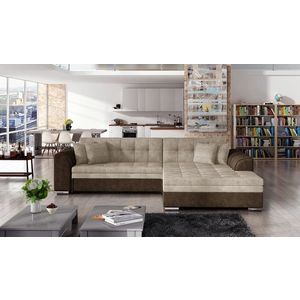 Coltar extensibil dreapta 4 locuri, ELTAP, Sorento, 296x194x78 cm, lemn/poliester, bej deschis/maro imagine