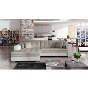 Coltar extensibil stanga 4 locuri, ELTAP, Sorento, 296x194x78 cm, lemn/poliester, bej/alb imagine