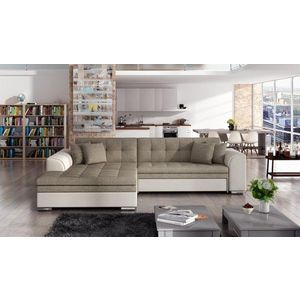 Coltar extensibil stanga 4 locuri, ELTAP, Sorento, 296x194x78 cm, lemn/poliester, bej inchis/bej deschis imagine