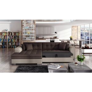 Coltar extensibil stanga 4 locuri, ELTAP, Sorento, 296x194x78 cm, lemn/poliester, maro/bej imagine