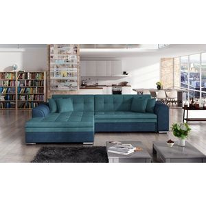 Coltar extensibil stanga 4 locuri, ELTAP, Sorento, 296x194x78 cm, lemn/poliester, albastru/albastru inchis imagine
