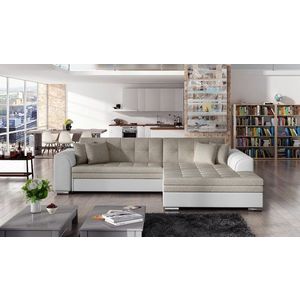 Coltar extensibil dreapta 4 locuri, ELTAP, Sorento, 296x194x78 cm, lemn/poliester, bej/alb imagine