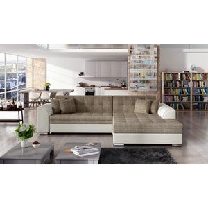 Coltar extensibil dreapta 4 locuri, ELTAP, Sorento, 296x194x78 cm, lemn/poliester, bej inchis/bej imagine