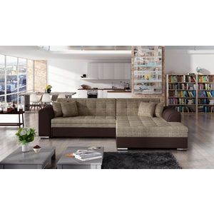 Coltar extensibil dreapta 4 locuri, ELTAP, Sorento, 296x194x78 cm, lemn/poliester, bej inchis/maro imagine