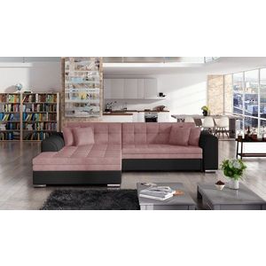 Coltar extensibil stanga 4 locuri, ELTAP, Sorento, 296x194x78 cm, lemn/poliester, roz/negru imagine