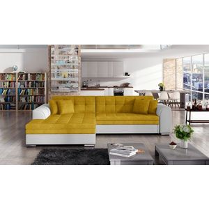 Coltar extensibil stanga 4 locuri, ELTAP, Sorento, 296x194x78 cm, lemn/poliester, mustar/alb imagine