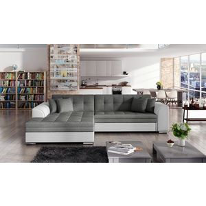 Coltar extensibil stanga 4 locuri, ELTAP, Sorento, 296x194x78 cm, lemn/poliester, gri inchis/alb imagine