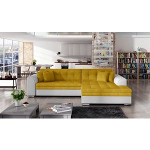 Coltar extensibil dreapta 4 locuri, ELTAP, Sorento, 296x194x78 cm, lemn/poliester, mustar/alb imagine