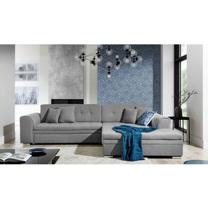 Coltar extensibil dreapta 4 locuri, ELTAP, Sorento, 296x194x78 cm, lemn/poliester, gri deschis imagine