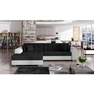 Coltar extensibil stanga 4 locuri, ELTAP, Sorento, 296x194x78 cm, lemn/poliester, negru/alb imagine
