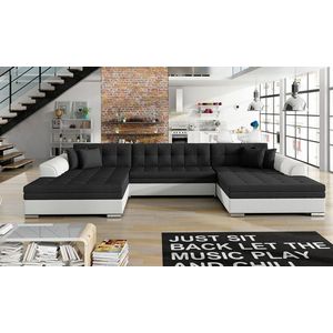 Coltar extensibil 5 locuri, ELTAP, Vento, 359x165x87 cm, lemn/poliester, negru/alb imagine
