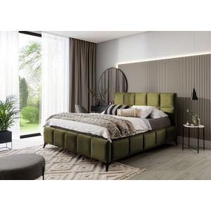 Pat tapitat cu somiera si lada depozitare, 160x200 cm, ELTAP, BE-MIS-33NU, Mist, lemn/poliester, verde olive imagine