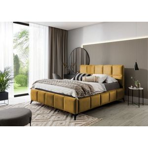 Pat tapitat cu somiera si lada depozitare, 180x200 cm, ELTAP, BE-MIS-45NU, Mist, lemn/poliester, mustar imagine