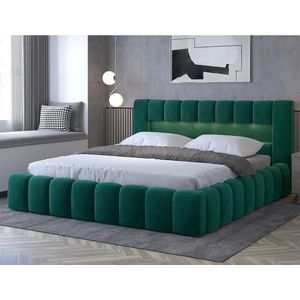 Pat tapitat cu somiera si lada depozitare, 180x200 cm, ELTAP, Lamica, lemn/poliester, verde imagine