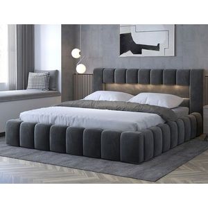 Pat tapitat cu somiera si lada depozitare, 160x200 cm, ELTAP, Lamica, lemn/poliester, gri imagine