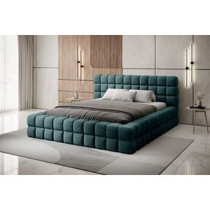 Pat tapitat cu somiera si lada depozitare, 140x200 cm, ELTAP, BE-DIZ-MET-38AMO, Dizzle, metal/poliester, verde inchis imagine