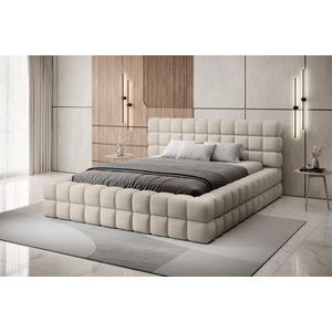 Pat tapitat cu somiera si lada depozitare, 160x200 cm, ELTAP, BE-DIZ-MET-18TOU, Dizzle, metal/poliester, bej imagine