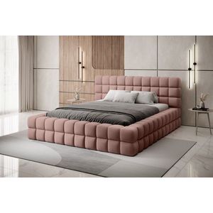 Pat tapitat cu somiera si lada depozitare, 160x200 cm, ELTAP, BE-DIZ-MET-24TOU, Dizzle, metal/poliester, roz inchis imagine