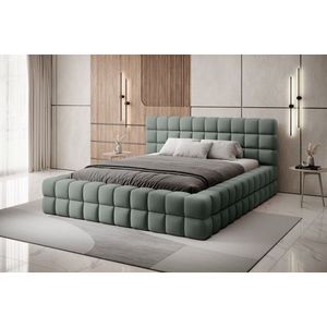 Pat tapitat cu somiera si lada depozitare, 160x200 cm, ELTAP, BE-DIZ-MET-100TOU, Dizzle, metal/poliester, verde menta imagine