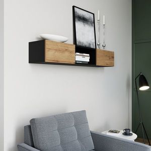 Raft de perete ELTAP, Lanzzi, 120x25x20 cm, MDF laminat, negru/stejar imagine