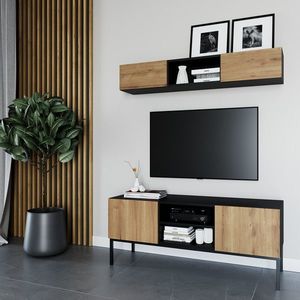 Comoda TV ELTAP, Lanzzi, 120x40x50 cm, MDF laminat, negru/stejar imagine