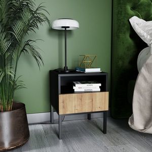 Noptiera ELTAP, Lanzzi, 40x40x50 cm, MDF laminat, negru/stejar imagine
