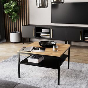 Masuta de cafea ELTAP, Lanzzi, 60x60x40 cm, metal/MDF laminat, negru/stejar imagine