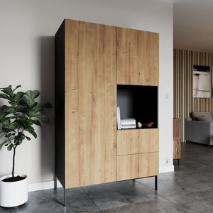 Dulap pentru haine ELTAP, Lanzzi, 120x60x200 cm, MDF laminat, negru/stejar imagine