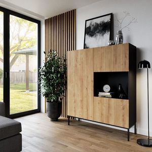 Dulap multifunctional ELTAP, Lanzzi, 120x40x150 cm, MDF laminat, negru/stejar imagine