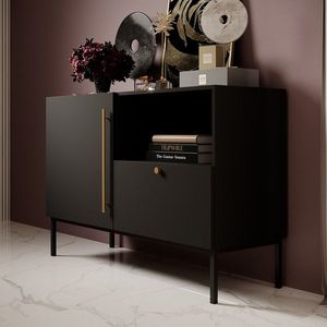 Comoda ELTAP, Lanzzi, 120x40x80 cm, MDF laminat, negru/auriu imagine