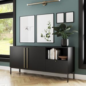 Comoda ELTAP, Lanzzi, 180x40x80 cm, MDF laminat, negru/auriu imagine