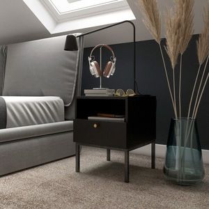 Noptiera ELTAP, Lanzzi, 40x40x50 cm, MDF laminat, negru/auriu imagine